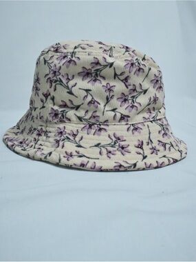 Ava and Ever Floral Bucket Hat - Cream with Purple Flowers